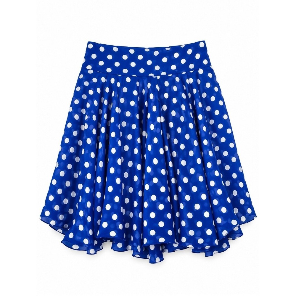 Lauren Ralph Lauren Silk Skirt Womens 4P Petite Blue White Polka Dot Pleated